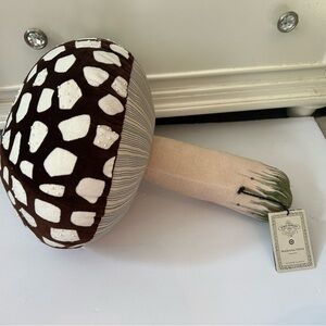NWT John Derian Brown White Spotted 18” Velvet Beaded Mushroom Pillow Fairycore